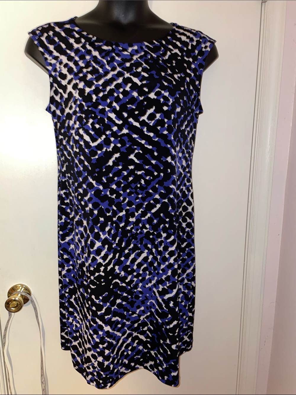 Apt.9 Navy Black White Graphic Print Cap Sleeves Knit Dress L